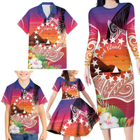 Kia Orana Cook Islands Family Matching Long Sleeve Bodycon Dress and Hawaiian Shirt Sunset Dream