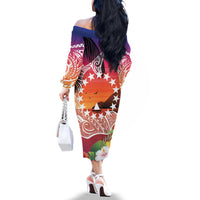 Kia Orana Cook Islands Family Matching Off The Shoulder Long Sleeve Dress and Hawaiian Shirt Sunset Dream