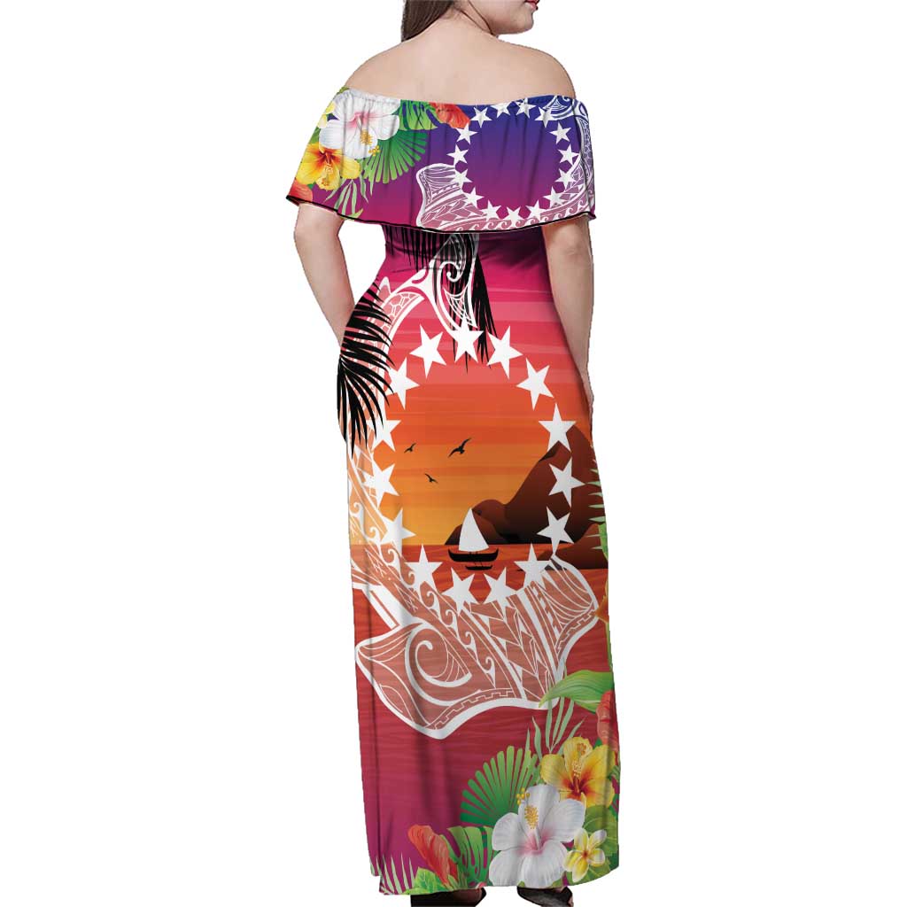 Kia Orana Cook Islands Family Matching Off Shoulder Maxi Dress and Hawaiian Shirt Sunset Dream