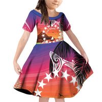 Kia Orana Cook Islands Family Matching Off Shoulder Short Dress and Hawaiian Shirt Sunset Dream