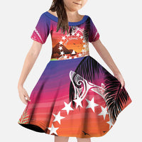 Kia Orana Cook Islands Family Matching Short Sleeve Bodycon Dress and Hawaiian Shirt Sunset Dream