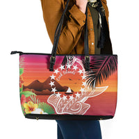 Kia Orana Cook Islands Leather Tote Bag Sunset Dream