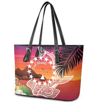 Kia Orana Cook Islands Leather Tote Bag Sunset Dream