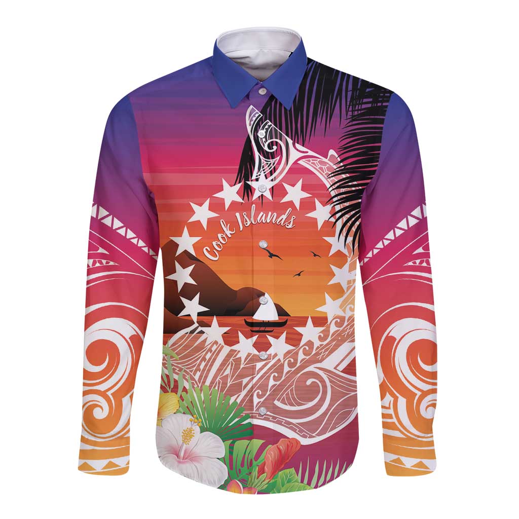 Kia Orana Cook Islands Long Sleeve Button Shirt Sunset Dream