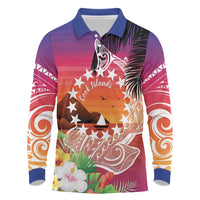Kia Orana Cook Islands Long Sleeve Polo Shirt Sunset Dream
