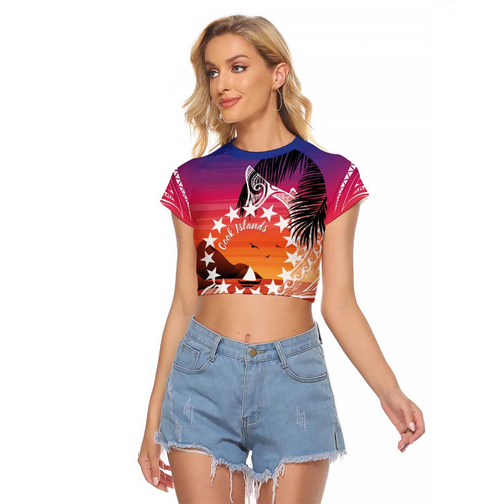 Kia Orana Cook Islands Raglan Cropped T Shirt Sunset Dream