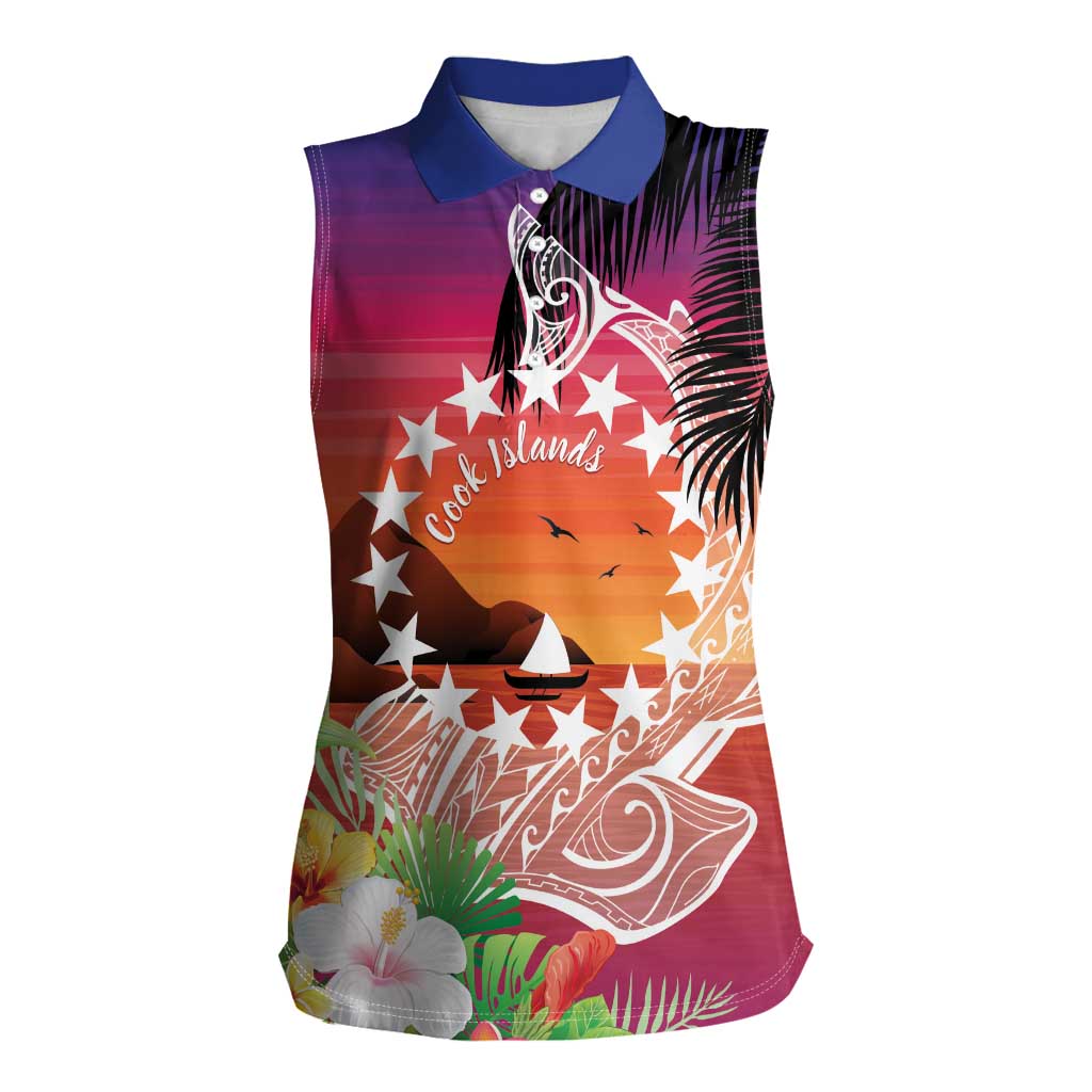 Kia Orana Cook Islands Women Sleeveless Polo Shirt Sunset Dream