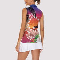 Kia Orana Cook Islands Women Sleeveless Polo Shirt Sunset Dream