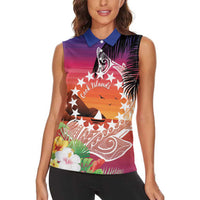Kia Orana Cook Islands Women Sleeveless Polo Shirt Sunset Dream