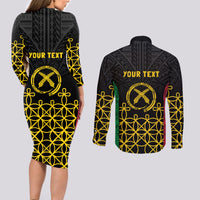 Vanuatu Indipendens Dei Couples Matching Long Sleeve Bodycon Dress and Long Sleeve Button Shirt Tribal Sand Drawing