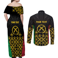 Vanuatu Indipendens Dei Couples Matching Off Shoulder Maxi Dress and Long Sleeve Button Shirt Tribal Sand Drawing