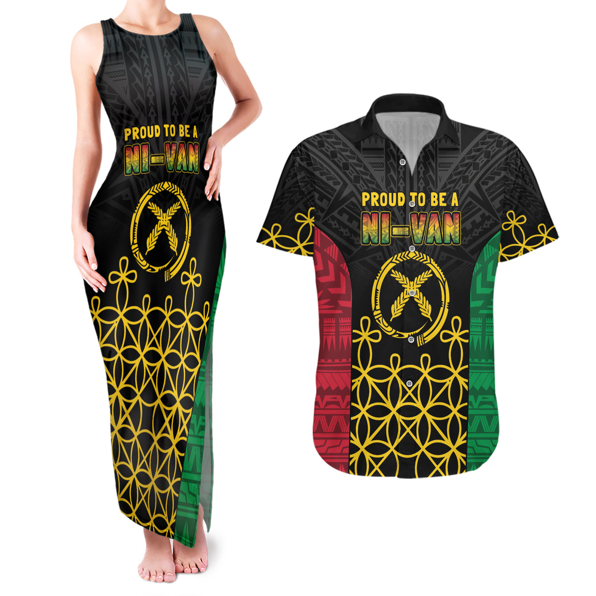 Vanuatu Indipendens Dei Couples Matching Tank Maxi Dress and Hawaiian Shirt Tribal Sand Drawing