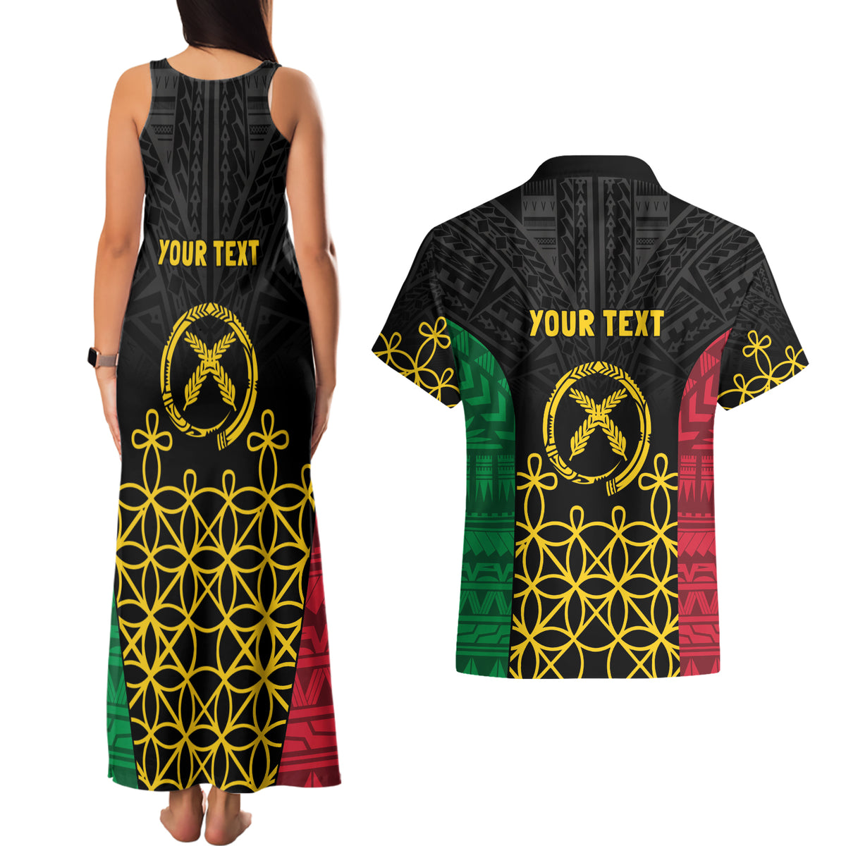 Vanuatu Indipendens Dei Couples Matching Tank Maxi Dress and Hawaiian Shirt Tribal Sand Drawing
