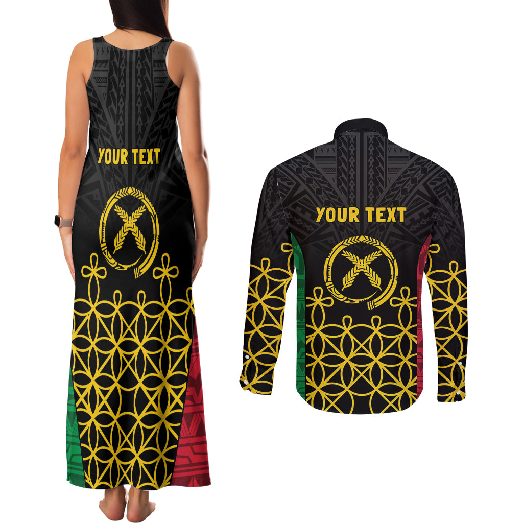 Vanuatu Indipendens Dei Couples Matching Tank Maxi Dress and Long Sleeve Button Shirt Tribal Sand Drawing