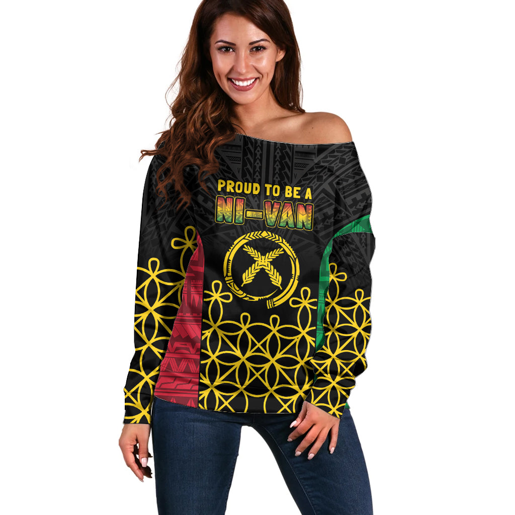 Vanuatu Indipendens Dei Off Shoulder Sweater Tribal Sand Drawing LT7 Women Colorful - Polynesian Pride