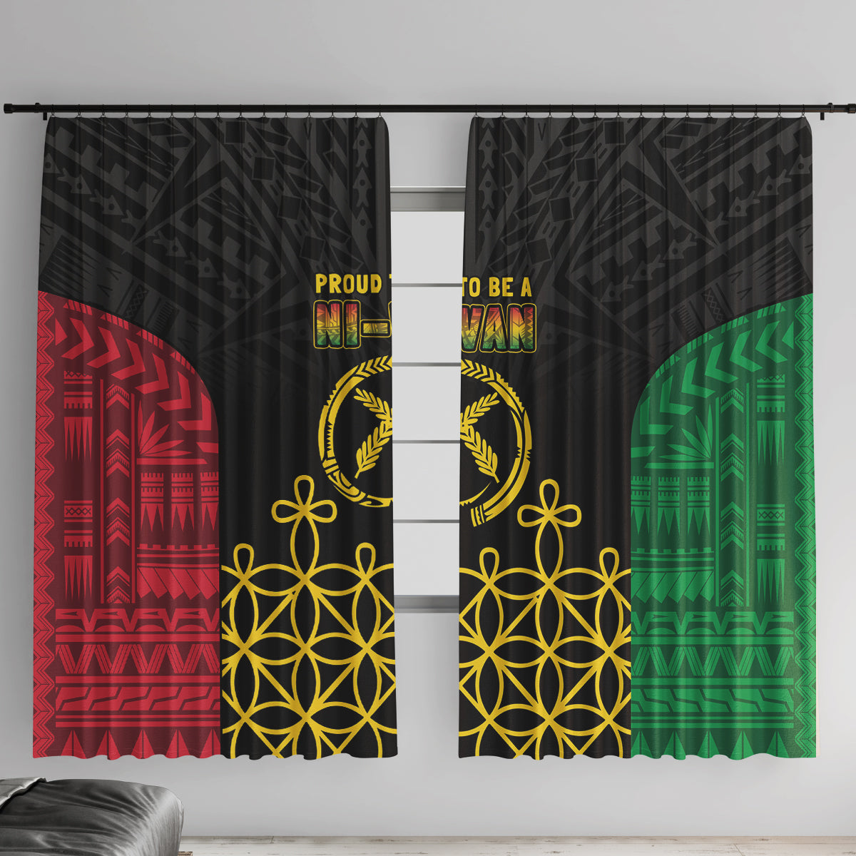 Vanuatu Indipendens Dei Window Curtain Tribal Sand Drawing LT7 With Hooks Colorful - Polynesian Pride