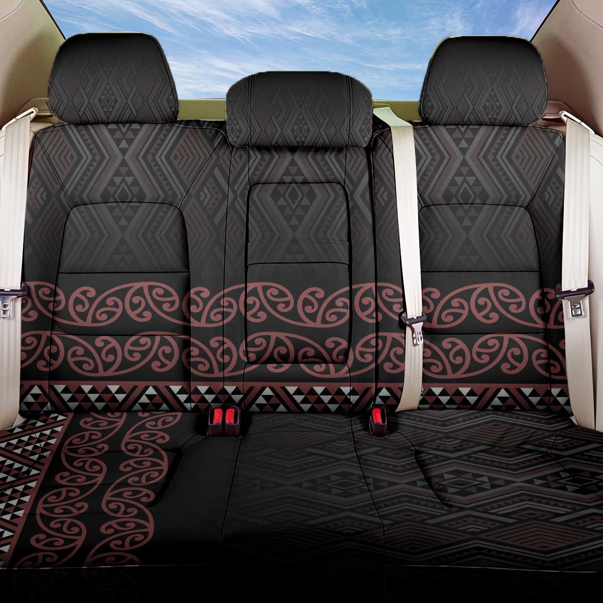 Maori Taniko Patterns Back Car Seat Cover Brown Niho Taniwha Mix Paatiki Motifs