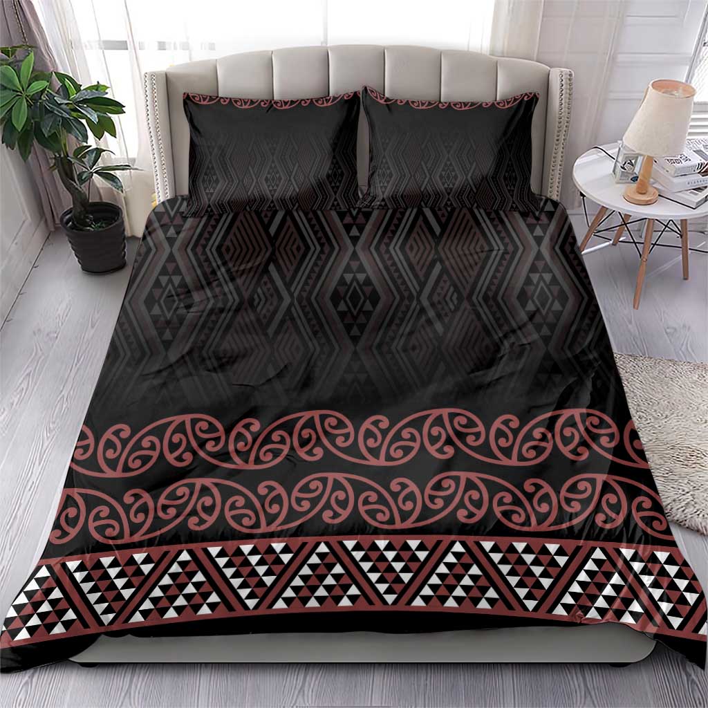 Maori Taniko Patterns Bedding Set Brown Niho Taniwha Mix Paatiki Motifs