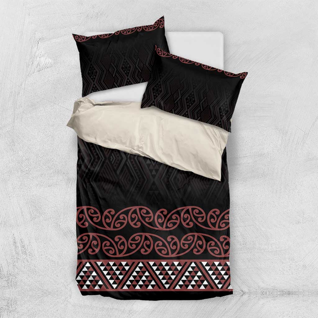 Maori Taniko Patterns Bedding Set Brown Niho Taniwha Mix Paatiki Motifs