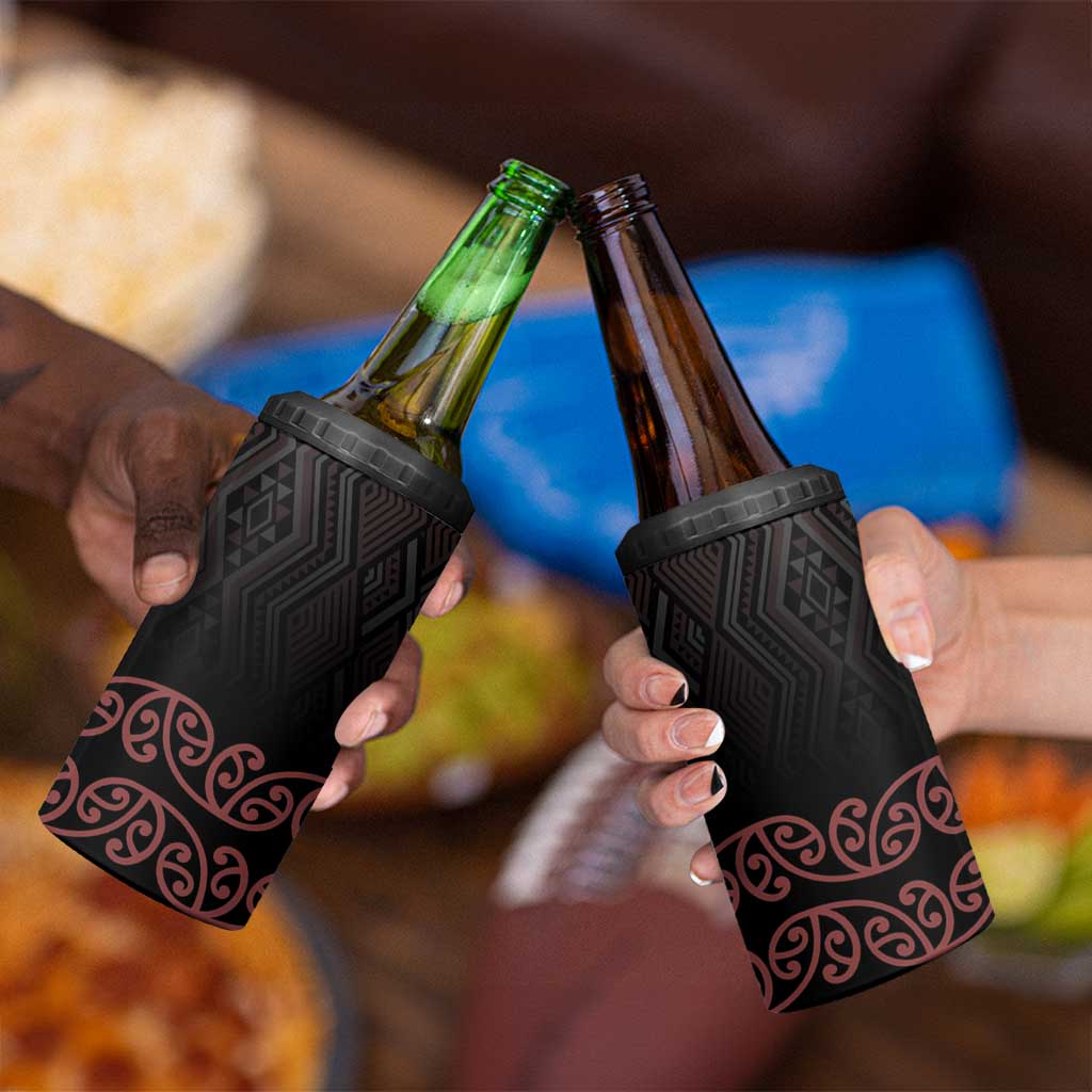 Maori Taniko Patterns 4 in 1 Can Cooler Tumbler Brown Niho Taniwha Mix Paatiki Motifs