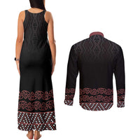 Maori Taniko Patterns Couples Matching Tank Maxi Dress and Long Sleeve Button Shirt Brown Niho Taniwha Mix Paatiki Motifs