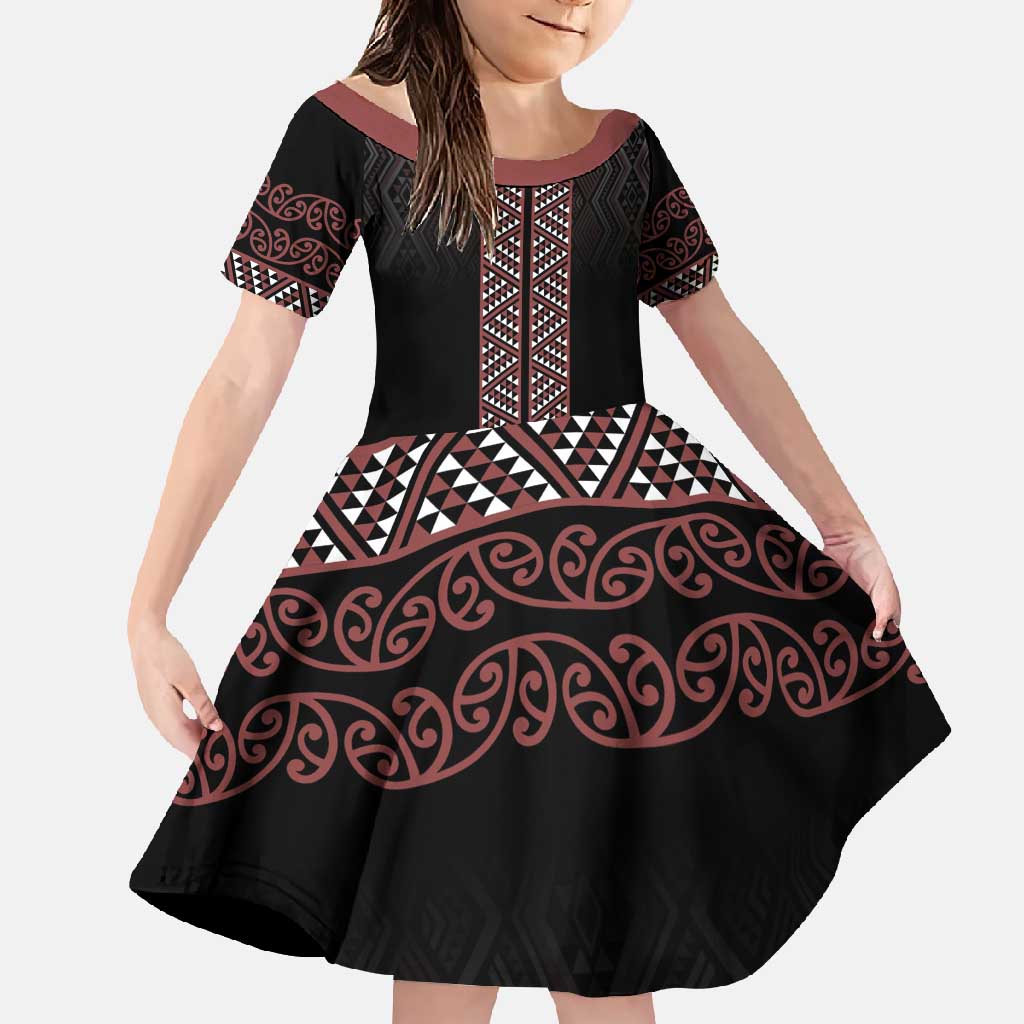 Maori Taniko Patterns Family Matching Mermaid Dress and Hawaiian Shirt Brown Niho Taniwha Mix Paatiki Motifs
