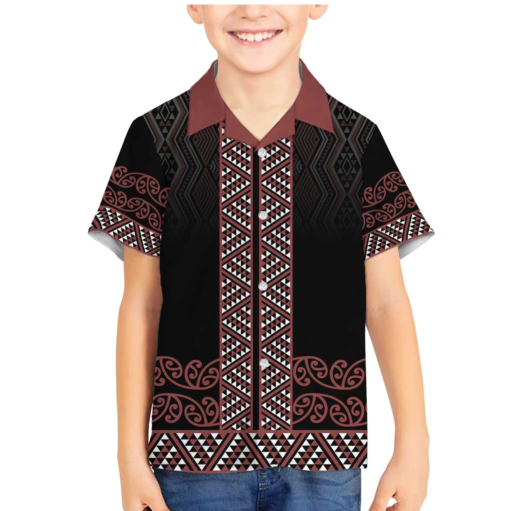 Maori Taniko Patterns Family Matching Mermaid Dress and Hawaiian Shirt Brown Niho Taniwha Mix Paatiki Motifs