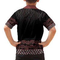 Maori Taniko Patterns Family Matching Off The Shoulder Long Sleeve Dress and Hawaiian Shirt Brown Niho Taniwha Mix Paatiki Motifs