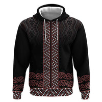 Maori Taniko Patterns Hoodie Brown Niho Taniwha Mix Paatiki Motifs