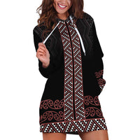 Maori Taniko Patterns Hoodie Dress Brown Niho Taniwha Mix Paatiki Motifs