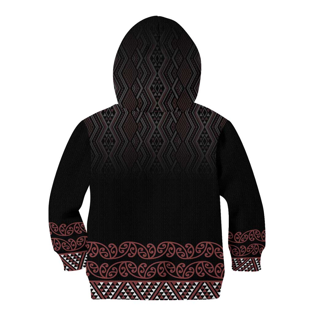 Maori Taniko Patterns Kid Hoodie Brown Niho Taniwha Mix Paatiki Motifs