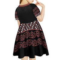Maori Taniko Patterns Kid Short Sleeve Dress Brown Niho Taniwha Mix Paatiki Motifs