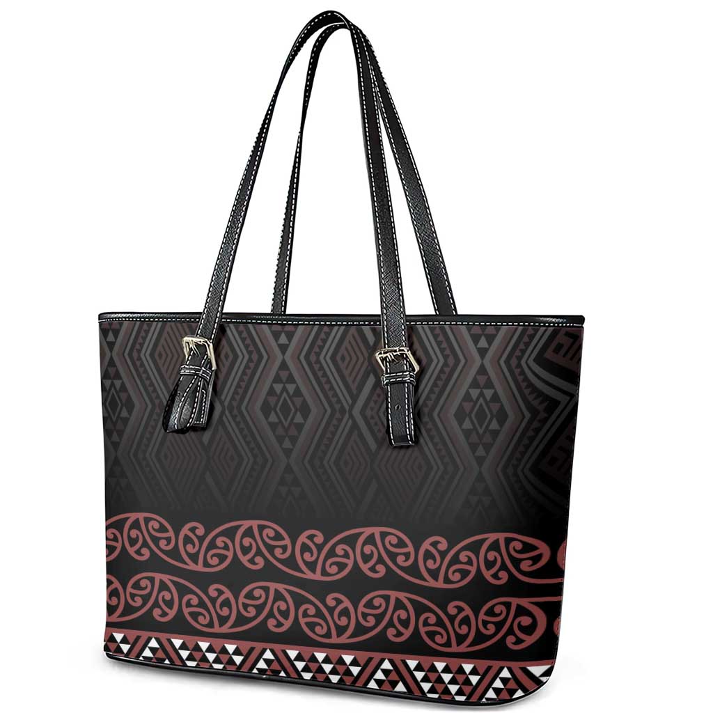 Maori Taniko Patterns Leather Tote Bag Brown Niho Taniwha Mix Paatiki Motifs