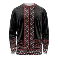 Maori Taniko Patterns Long Sleeve Shirt Brown Niho Taniwha Mix Paatiki Motifs