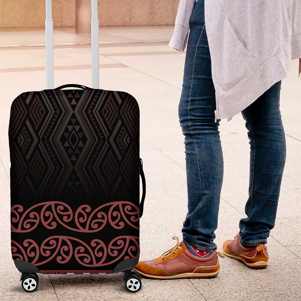 Maori Taniko Patterns Luggage Cover Brown Niho Taniwha Mix Paatiki Motifs LT7 Brown - Polynesian Pride