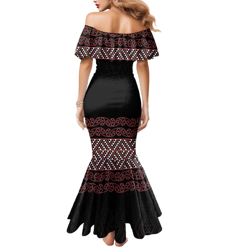 Maori Taniko Patterns Mermaid Dress Brown Niho Taniwha Mix Paatiki Motifs