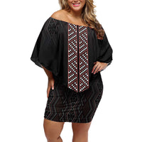 Maori Taniko Patterns Off Shoulder Short Dress Brown Niho Taniwha Mix Paatiki Motifs