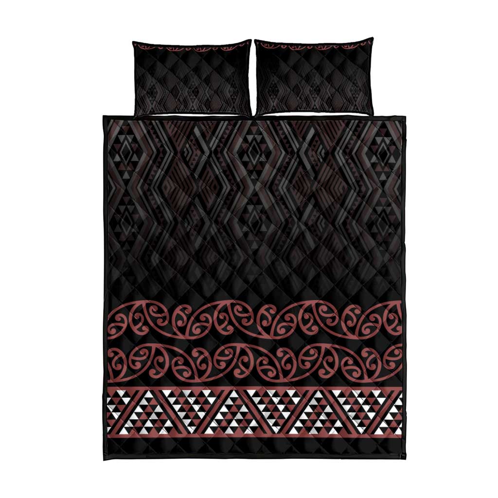 Maori Taniko Patterns Quilt Bed Set Brown Niho Taniwha Mix Paatiki Motifs