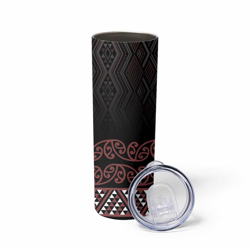 Maori Taniko Patterns Skinny Tumbler Brown Niho Taniwha Mix Paatiki Motifs LT7 - Polynesian Pride
