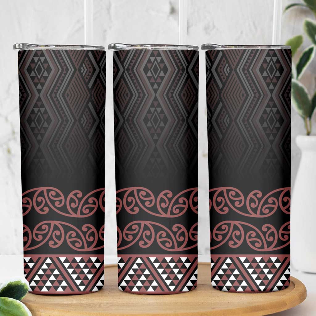 Maori Taniko Patterns Skinny Tumbler Brown Niho Taniwha Mix Paatiki Motifs LT7 - Polynesian Pride