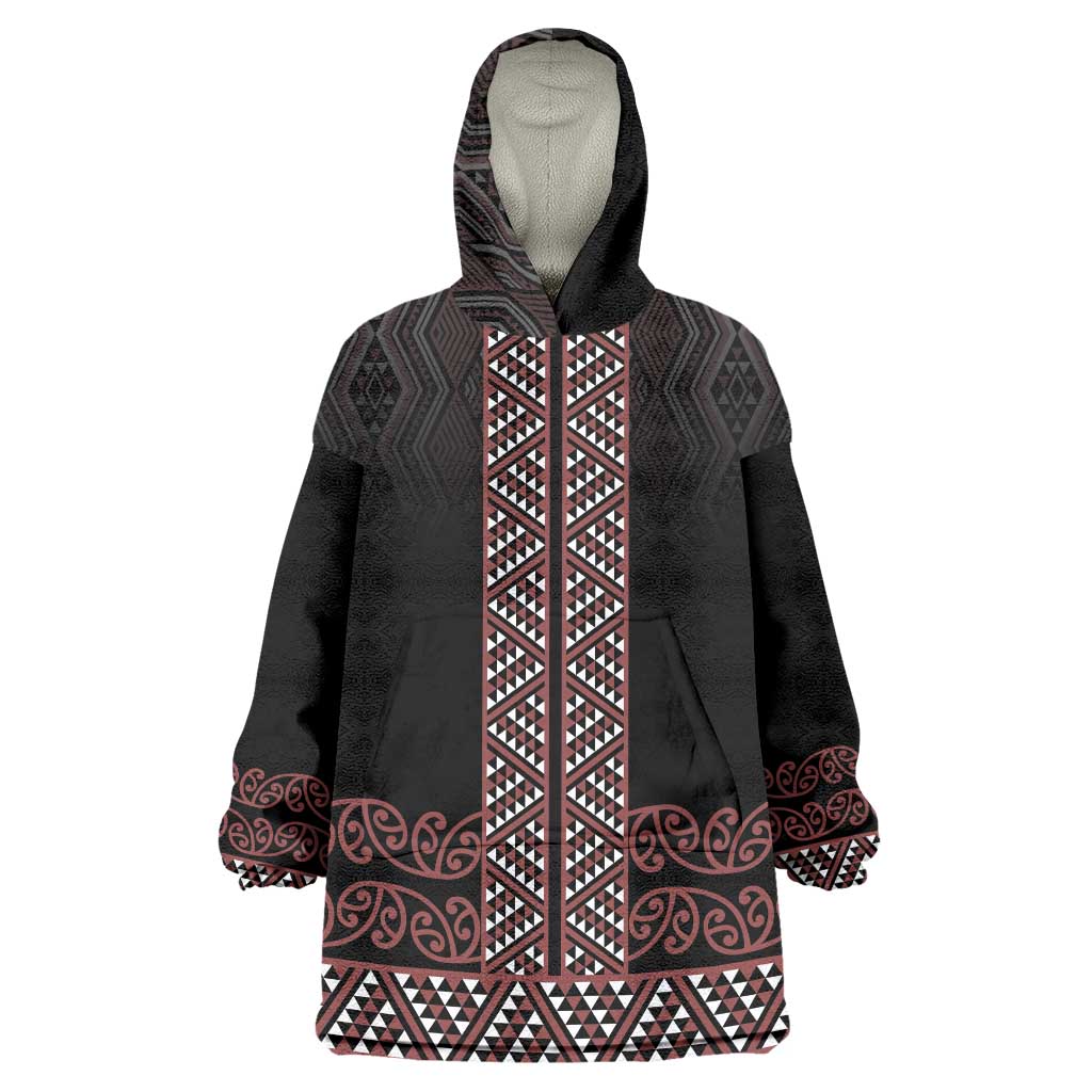 Maori Taniko Patterns Wearable Blanket Hoodie Brown Niho Taniwha Mix Paatiki Motifs LT7 One Size Brown - Polynesian Pride