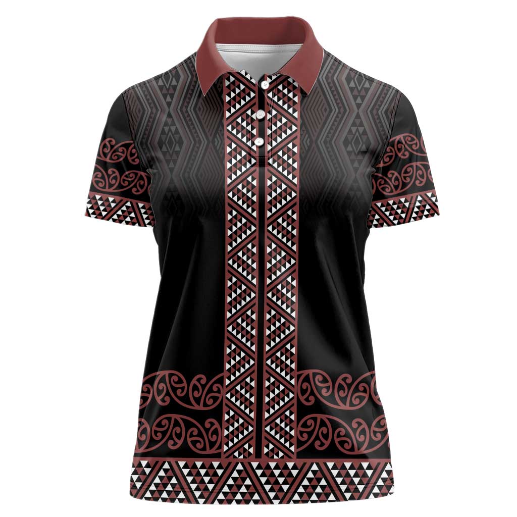 Maori Taniko Patterns Women Polo Shirt Brown Niho Taniwha Mix Paatiki Motifs