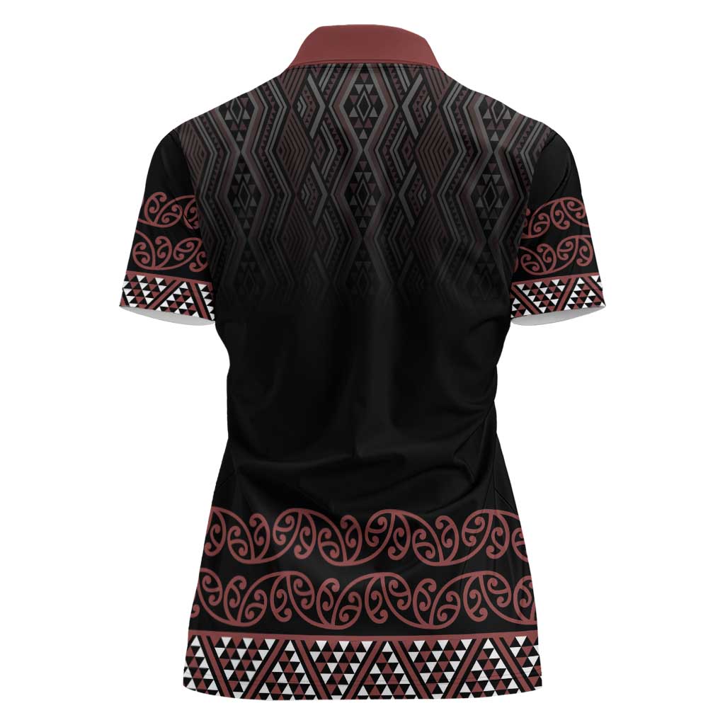 Maori Taniko Patterns Women Polo Shirt Brown Niho Taniwha Mix Paatiki Motifs