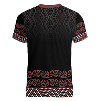 Maori Taniko Patterns Women V-Neck T-Shirt Brown Niho Taniwha Mix Paatiki Motifs