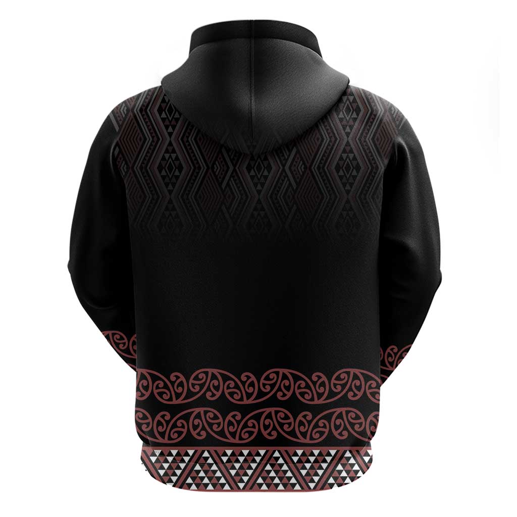 Maori Taniko Patterns Zip Hoodie Brown Niho Taniwha Mix Paatiki Motifs
