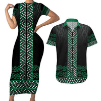 Maori Taniko Patterns Couples Matching Short Sleeve Bodycon Dress and Hawaiian Shirt Pounamu Niho Taniwha Mix Paatiki Motifs