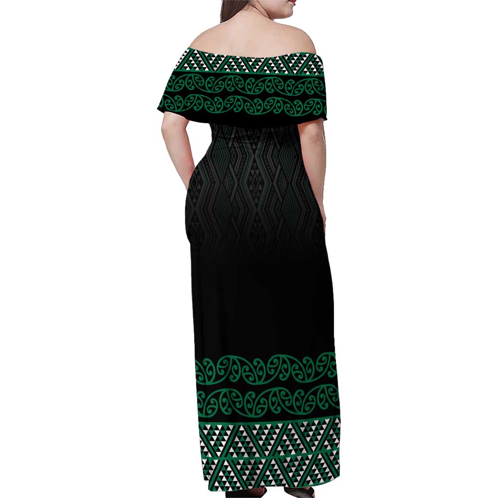 Maori Taniko Patterns Family Matching Off Shoulder Maxi Dress and Hawaiian Shirt Pounamu Niho Taniwha Mix Paatiki Motifs