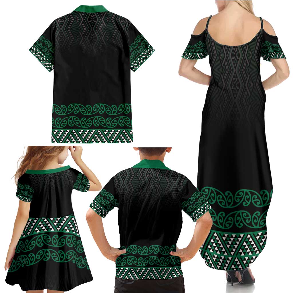Maori Taniko Patterns Family Matching Summer Maxi Dress and Hawaiian Shirt Pounamu Niho Taniwha Mix Paatiki Motifs