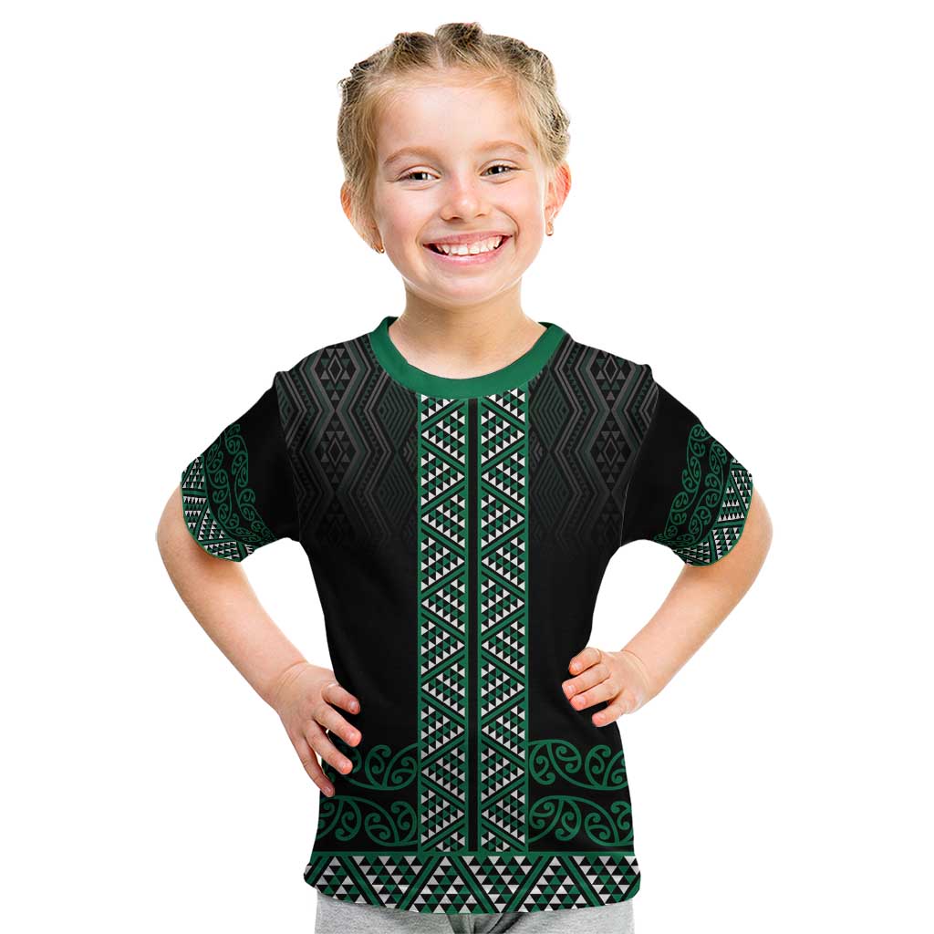 Maori Taniko Patterns Kid T Shirt Pounamu Niho Taniwha Mix Paatiki Motifs LT7 Green - Polynesian Pride