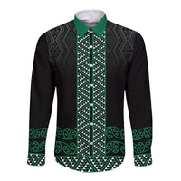 Maori Taniko Patterns Long Sleeve Button Shirt Pounamu Niho Taniwha Mix Paatiki Motifs